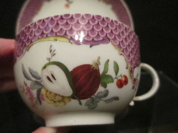 Meissen Porcelain, Purple Scaled Tea Cup & Saucer. 1745