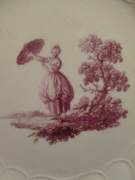 Den Haag Speiseteller mit einer Szene einer Dame, die einen Sonnenschirm hält. 1780.