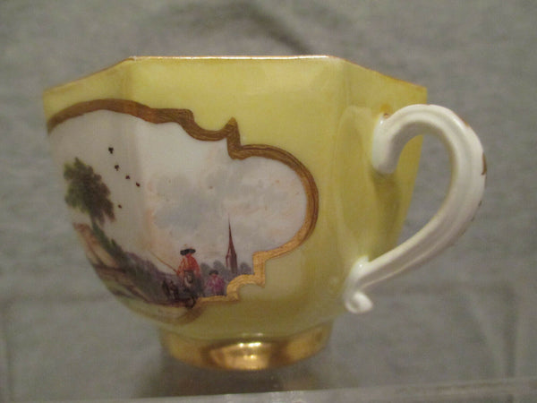 Meissen Yellow Scenic Octagonal Tea Cup 1735