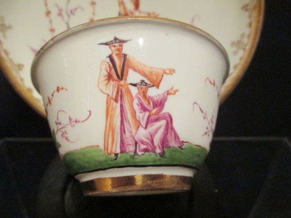 Bol à thé et soucoupe en porcelaine de Meissen Danhoeffer Hausmalerei 1720