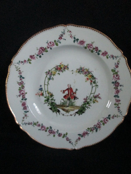 Meissen Porcelain Dinner Plate with Floral Garlands & a Dandy Gent 1740