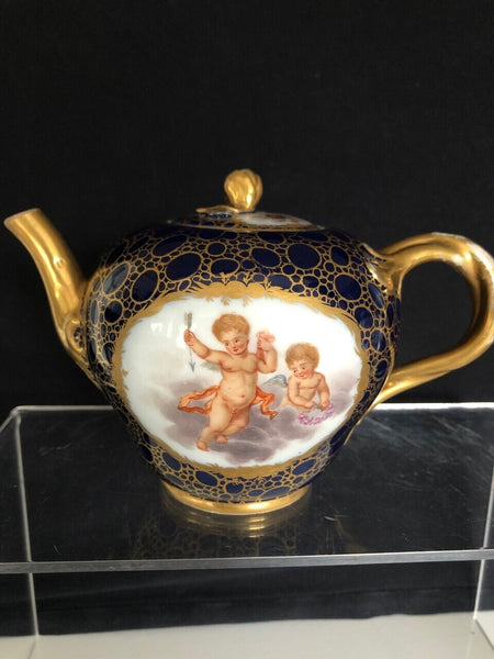 Meissen Porcelain Cobalt Blue & Gilt Teapot with Putti, Marcolini 1774 - 1813