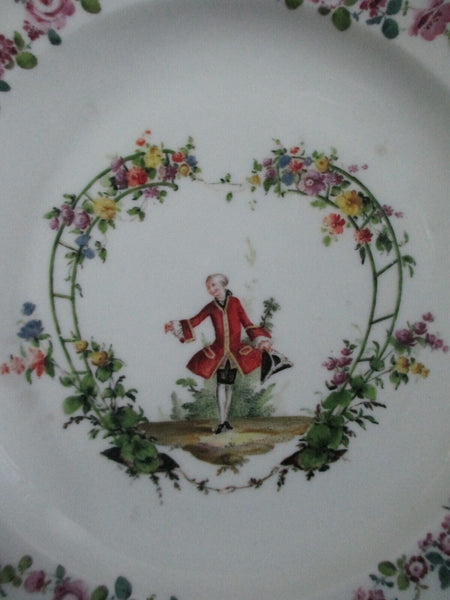 Meissen Porcelain Dinner Plate with Floral Garlands & a Dandy Gent 1740