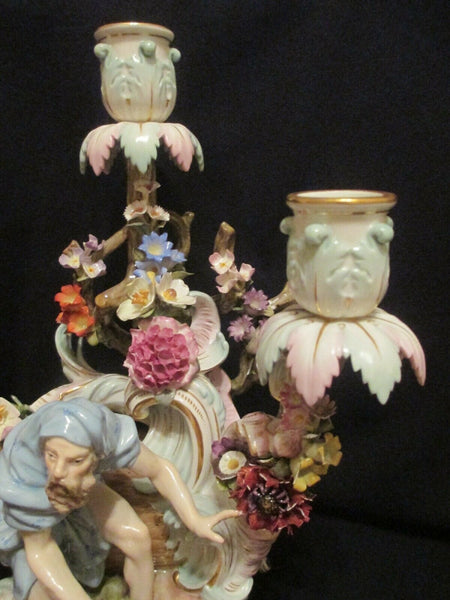 Meissen Porcelain Figural Candelabra, Man with Lamp 19th C