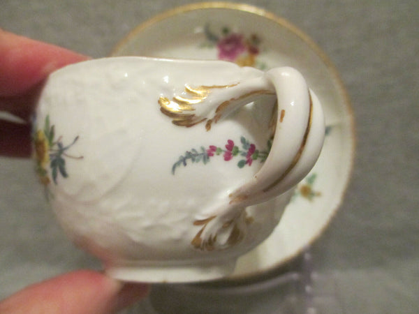 Meissen Floral Moulded Cup & Saucer.