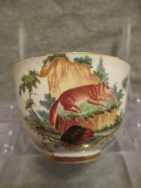 Frankenthal Porcelain Deer & Fox Scene Cup & Saucer, 1700's Carl Theodor, 1 of 2