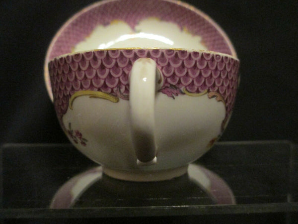 Meissen Porcelain, Purple Scaled Tea Cup & Saucer. 1745