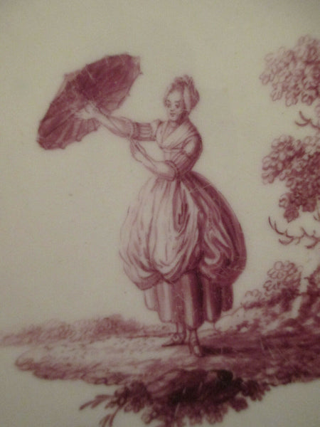 Den Haag Speiseteller mit einer Szene einer Dame, die einen Sonnenschirm hält. 1780.