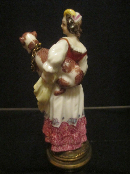 Flacon à Parfum en Porcelaine de Meissen représentant une Femme et un Chien 19ème