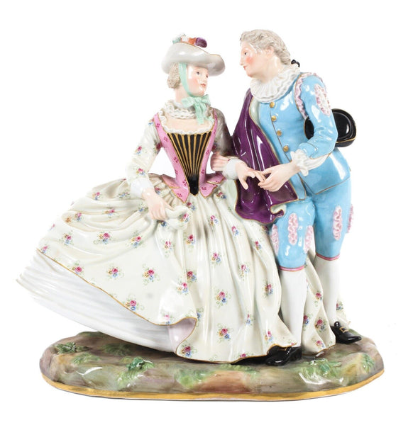 MEISSEN PORZELLAN FIGURENGRUPPE EINES GALANTEN UND GEFÄHRTEN. 19. Jh 