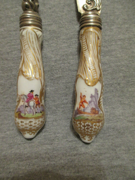 Meissen Porcelain & Silver Fork & Knife Set ( No 1) 19th C