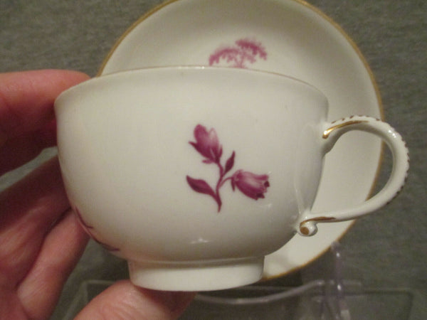 Meissen Porcelain, Scenic Puce Tea Cup & Saucer. 1760