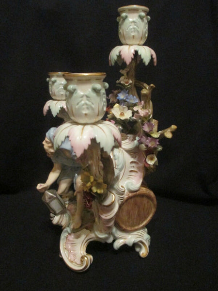 Candélabre Figural En Porcelaine De Meissen, Homme à La Lampe, 19ème Siècle