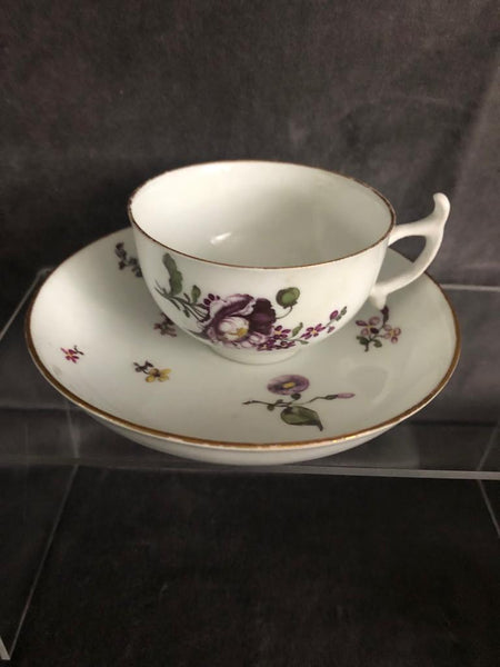 Meissen Porcelain Woodcut Floral Cup and Saucer 1740