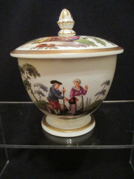 Meissen Porcelain  Tenniers Scene Lidded Sugar Pot