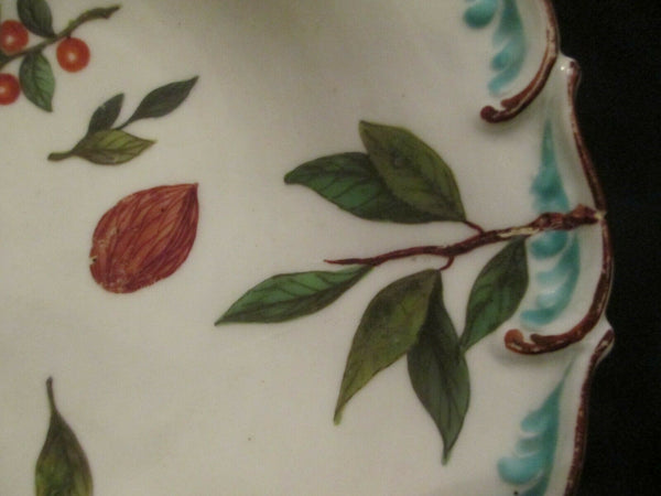 Assiette ovale à ancre rouge en porcelaine de Chelsea avec fruits et légumes 1752-56 