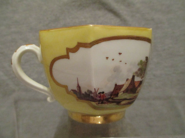 Meissen Yellow Scenic Octagonal Tea Cup 1735