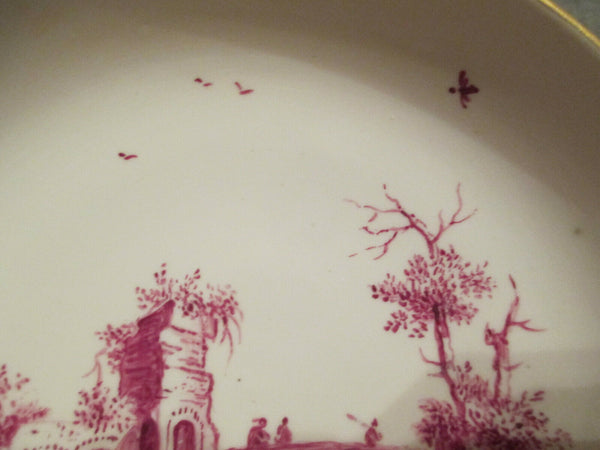 Hochst Porcelain, Puce Scenic Saucer. 1700's (1 of 2)