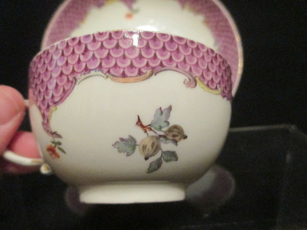 Meissen Porcelain, Purple Scaled Tea Cup & Saucer. 1745