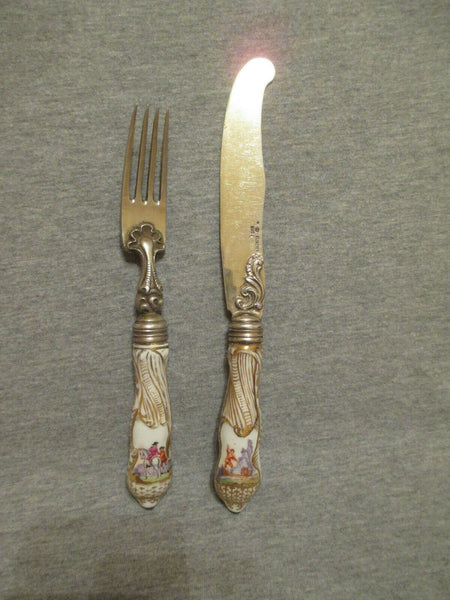 Meissen Porcelain & Silver Fork & Knife Set ( No 1) 19th C