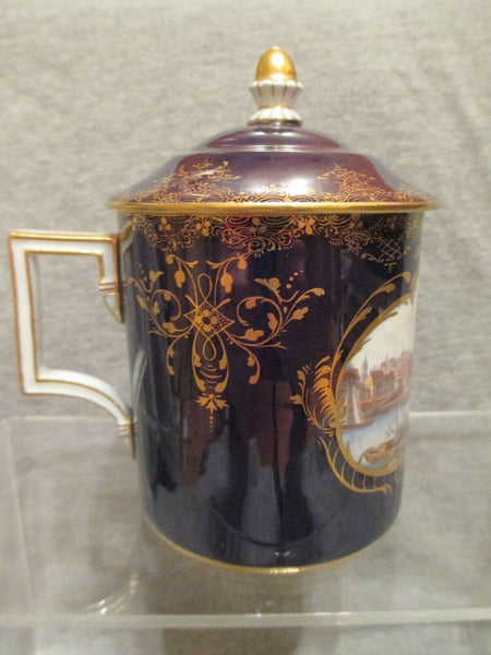 Meissen Porcelain Cobalt Lidded Coffee Can (scene of Meissen) 1780