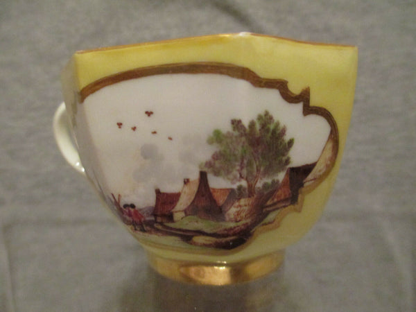 Meissen Yellow Scenic Octagonal Tea Cup 1735