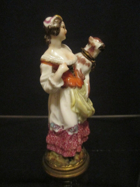 Flacon à Parfum en Porcelaine de Meissen représentant une Femme et un Chien 19ème