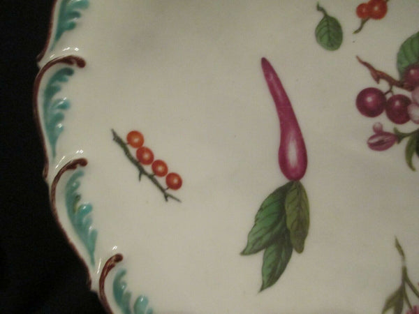 Chelsea Porcelain Red Anchor Oval Plate with Fruit and Vegetables 1752-56