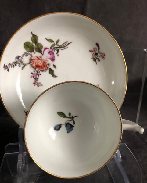 Meissen Porcelain Woodcut Floral Cup and Saucer 1740