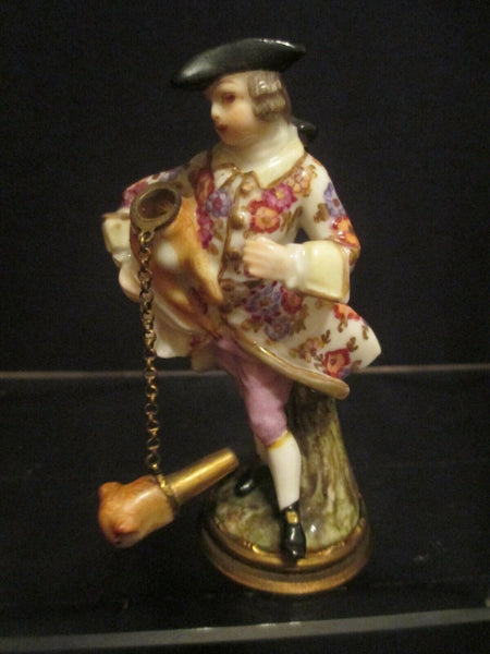 Flacon à Parfum en Porcelaine de Meissen d'un Dandy et d'un Chien 19ème