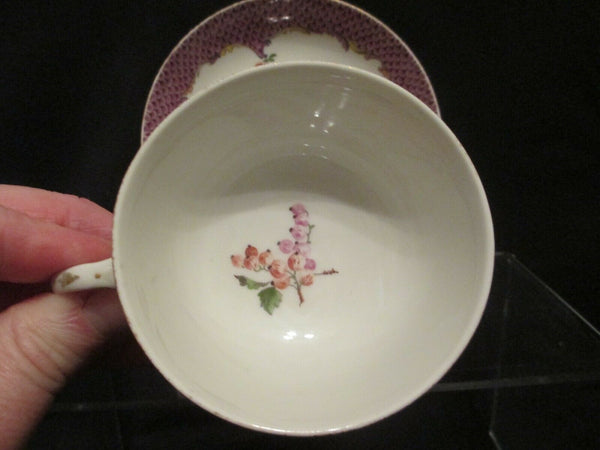 Meissen Porcelain, Purple Scaled Tea Cup & Saucer. 1745