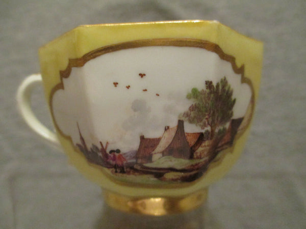 Meissen Yellow Scenic Octagonal Tea Cup 1735