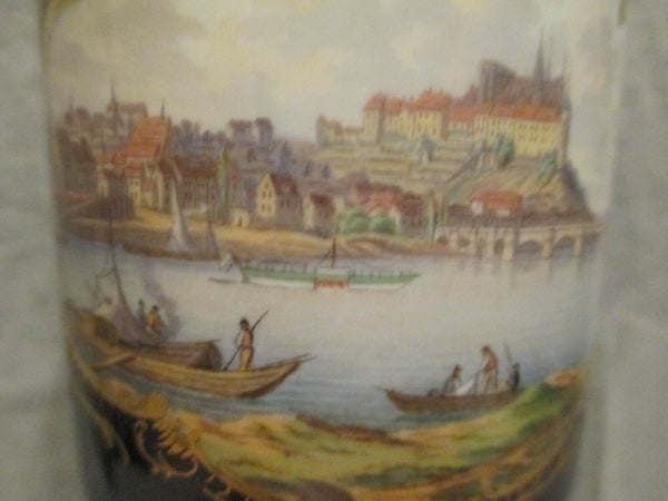 Meissen Porcelain Cobalt Lidded Coffee Can (scene of Meissen) 1780