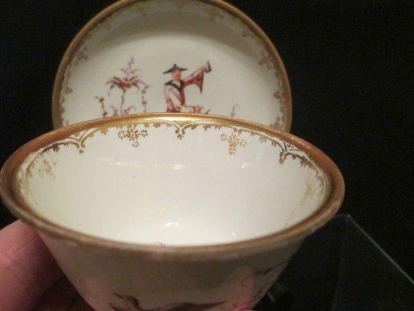 Bol à thé et soucoupe en porcelaine de Meissen Danhoeffer Hausmalerei 1720