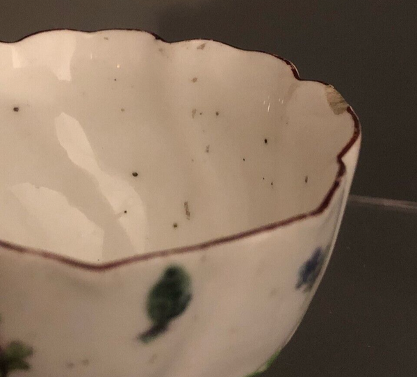 Chelsea Porcelain Floral Tea Bowl with Leaf Fronds 1756