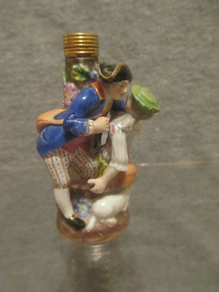 Meissen Scent Bottle of Shepherdess and Hunter. first class.