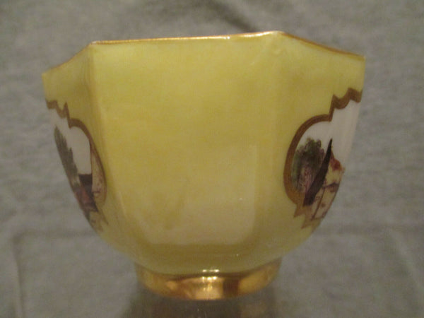 Meissen Yellow Scenic Octagonal Tea Cup 1735