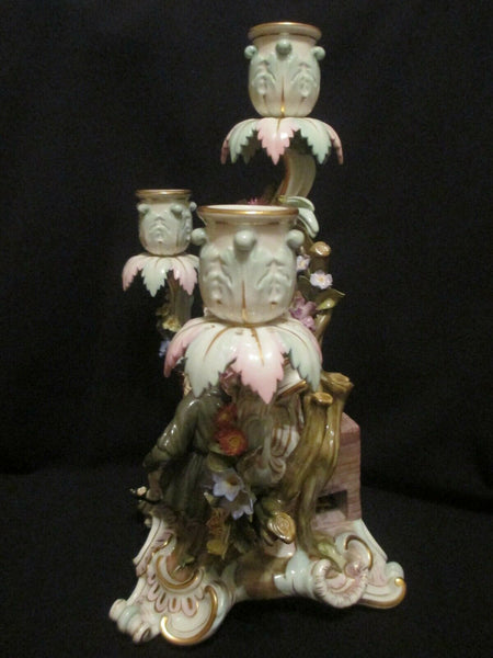 Meissen Porcelain Figural Candelabra, Man with a Sack of Money 19th C