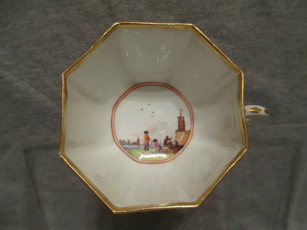 Meissen Yellow Scenic Octagonal Tea Cup 1735