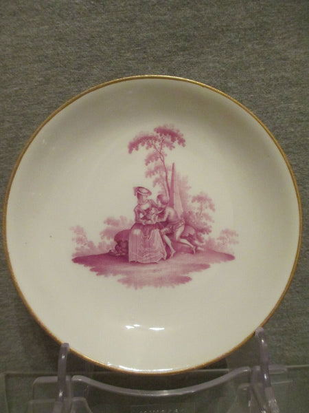 Meissen Porcelain, Scenic Puce Tea Cup & Saucer. 1760