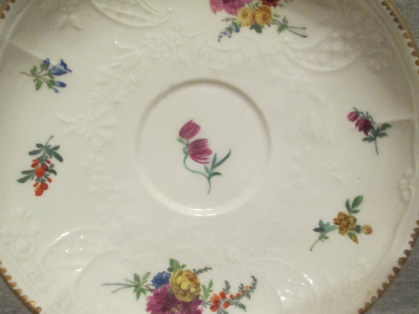 Meissen Floral Moulded Cup & Saucer.