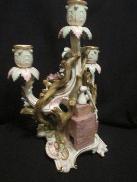 Meissen Porcelain Figural Candelabra, Man with a Sack of Money 19th C