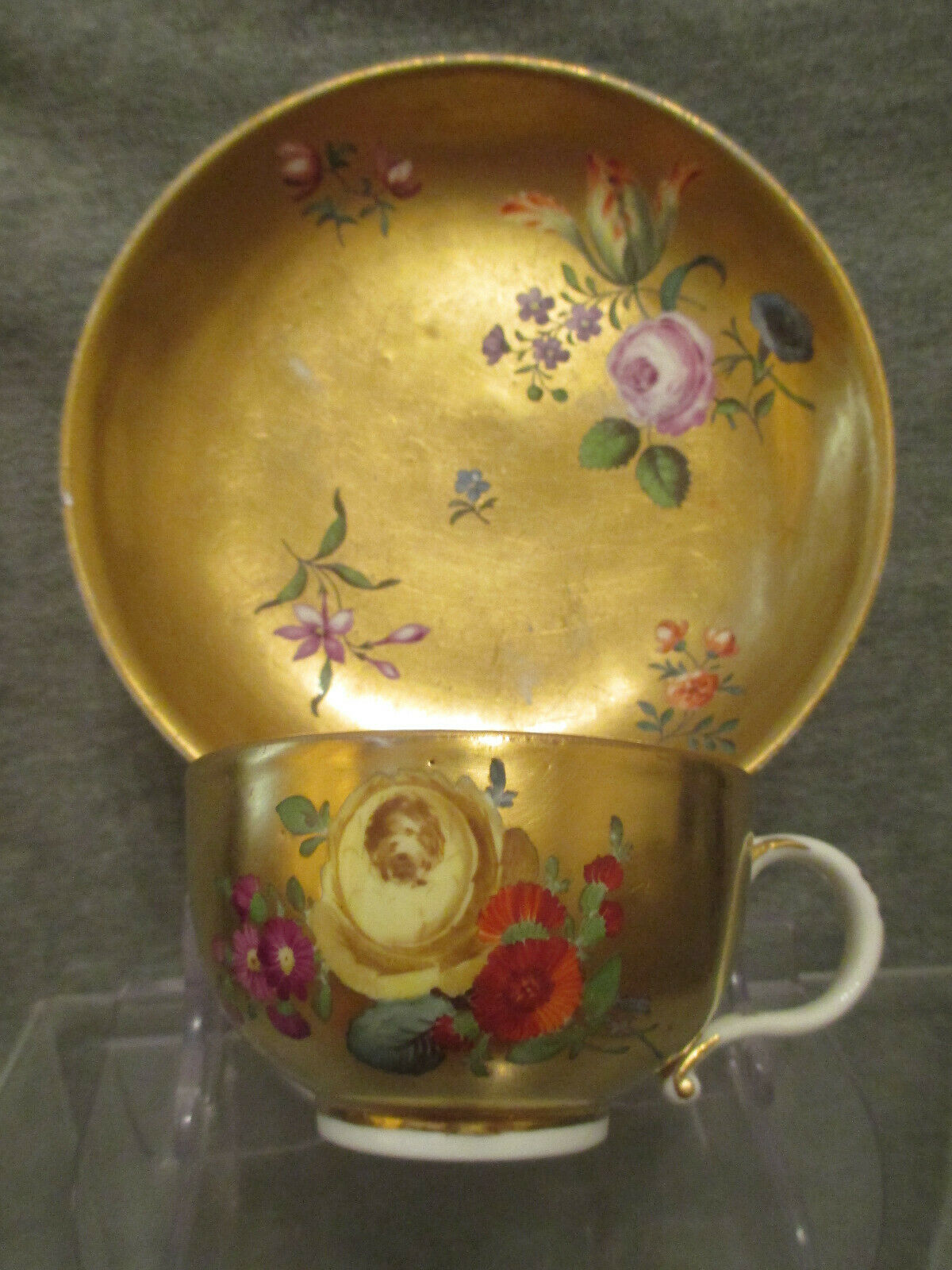 Meissen Gilt Floral Tea Cup & Saucer, 1770's