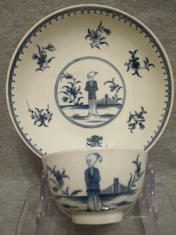 Antique 18thC Worcester Waiting Chinaman Tea Bowl and Saucer. 1760.