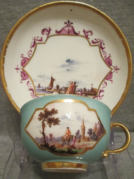 Meissen Porcelain Kauffahrtei Tea Cup & Saucer. 1730 (No 8)