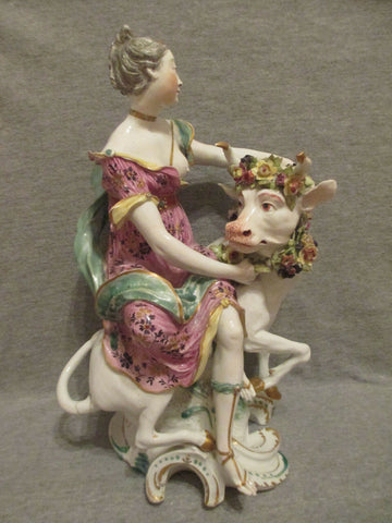 Figurine en porcelaine Derby d'Europe et du taureau, vers 1755, très rare