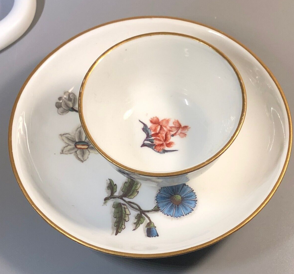 Meissen Porcelain Woodcut Flower Tea Bowl and Saucer 1740