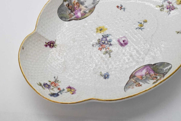 Meissen Porcelain Basket Weave Spoon Tray, with Commedia dell'arte' Figures 1740