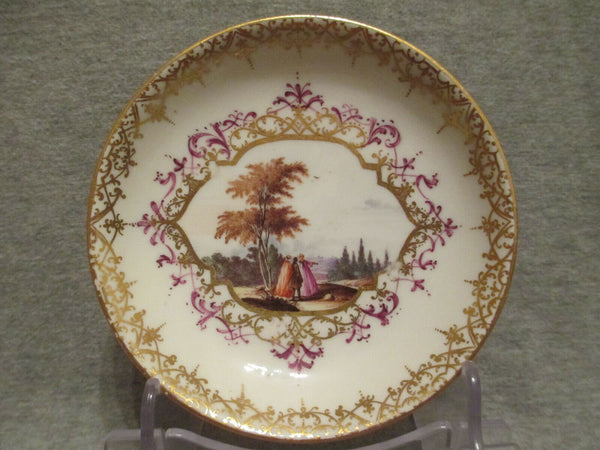 Porcelaine De Meissen, Scène De Paysage, Soucoupe Au Sol Turquoise. 1730-40 