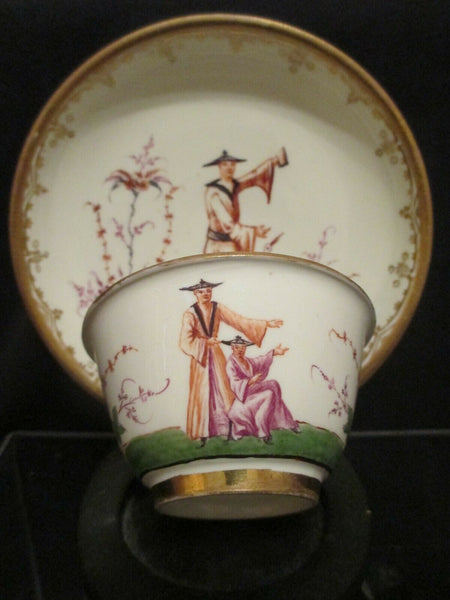 Bol à thé et soucoupe en porcelaine de Meissen Danhoeffer Hausmalerei 1720